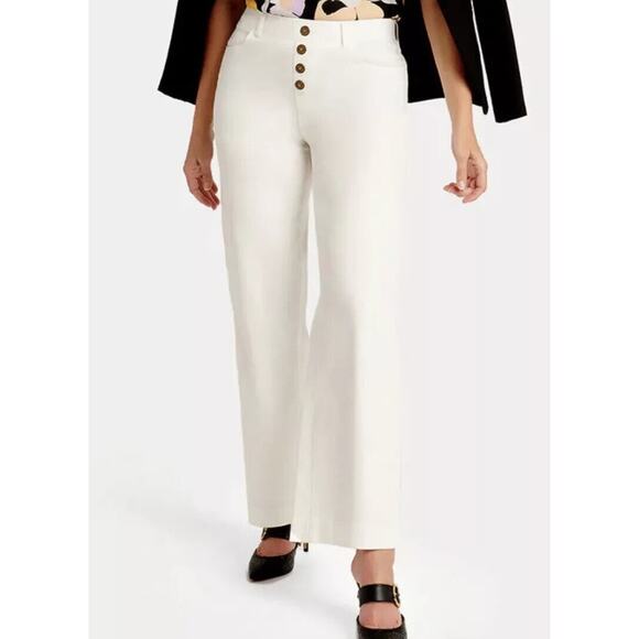 Betabrand Denim - Betabrand Wide Leg Yoga Denim Jeans Pull On Button Fly Medium Petite Off White